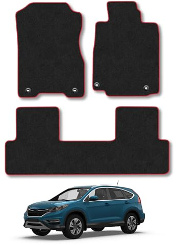 Fits Honda CR-V (2012-2018) Carpet Car Mats | Red Edge Trim Tailored Fit Floor Mats Full Coverage Protection Accessories Easy Clean Anti Slip Made in the UK