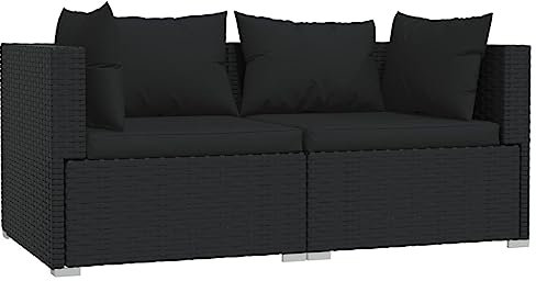 vidaXL 2-Sitzer-Sofa mit Kissen Schwarz Poly Rattan