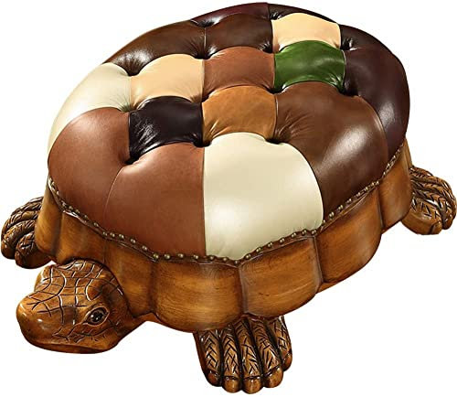 YZJSSL Turtle Leder-Fußhocker mit Rollen Massivholz-Fußstütze unter dem Schreibtisch Tritthocker Gepolsterter Sitz Schuhe Bank Stuhl Sitz