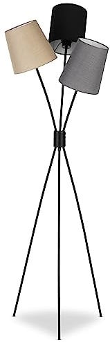REV – Stehlampe 3-flammig im Vintage-Look mit Trittschalter – Stehlampe Wohnzimmer mit 3 Stoffschirmen & E27 Fassung – Stehleuchte schwarz als Deko für Wohnzimmer & Schlafzimmer – 160cm