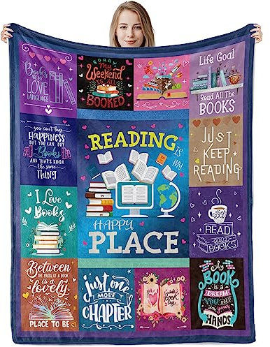 Book Lovers Gift Throw Blanket, Soft Cozy Reading Plush Fuzzy Blanket Gifts for Book Lovers, Books Flannel Fluffy Blanket for Reader Bookworm Teen Girls Women Birthday Graduation Gifts, 130 x 150 cm
