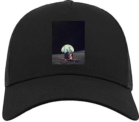 Trippy Psychedelic Space Travel Retro Style Poster Earth Halbmaschige Trucker-Cap-Baseballmütze aus Baumwolle Schwarz