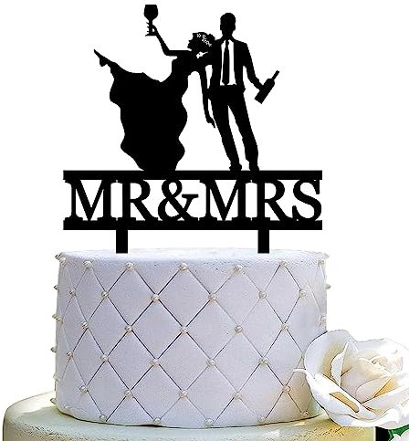 Funny Wedding Cake Topper Drunk Bride Pulling The Groom Cake Topper Drunk Couple with Wine Glass and Bottle Cake Topper