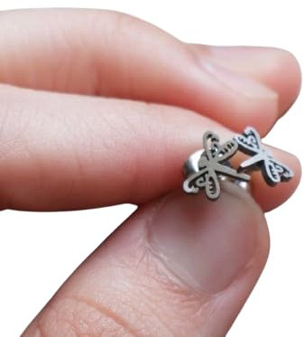 ◦•●◉ஐ SILBERNE VERZIERTE LIBELLE EDELSTAHL STECKER ஐ◉●•◦ silberfarbene Ohrringe, Insekt, antiallergisch, Stecker