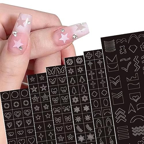 NICENEEDED Airbrush Nail Stickers Nail Stencils, French Nail Decals Printing Template Stencil Tool, Hollow 3D Self-Adhesive Design Butterfly Star Heart Cross DIY Nail Art Manicure Charms Decoration