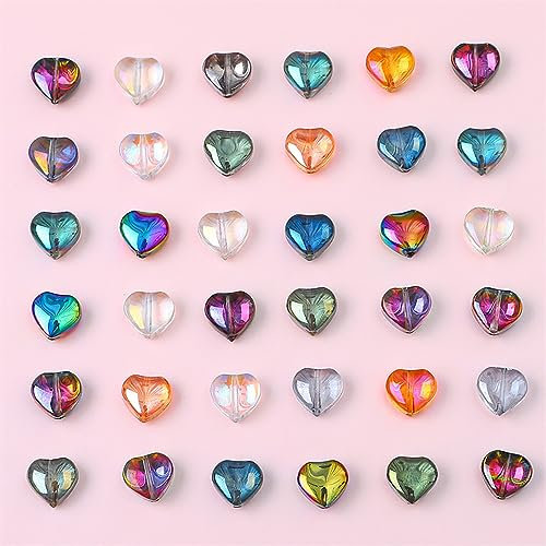 UNOZAVER 200 Stück Gemischt Herz Glasperlen, 10mm Galvanisieren Glas Perlen, Perlen für Armband, Halskette Schmuck Herstellung Handwerk, DIY Halsketten, Armbänder, Ohrringe (Herz)