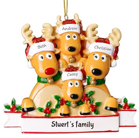 witfox Personalised Christmas Bauble 2025 - Resin Hand-Painted Family Custom Ornaments Christmas Tree Decorations baubles Xmas Gifts, Family of 4