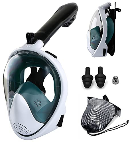 Vollgesichts-Schnorchelmaske 180 ° Panorama-Tauch-Schwimmmaske Schnorchel-Set für Erwachsene, Anti-Fog-Auslaufschutz mit Kamerahalterung und faltbarem Schnorchel mit Trockenoberteil, für Män