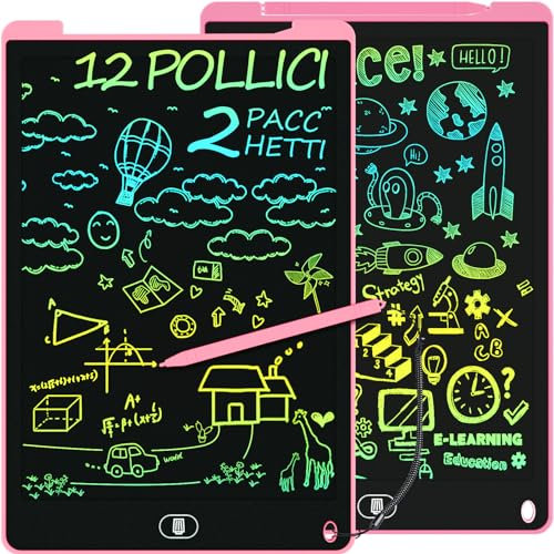 2 Pacchi Tavoletta Scrittura Portatile con Display Colorato 12 Pollici, Electight Tavoletta Scrittura da Disegno Cancellabile con Pulsante Elimina e Interruttore di Blocco, Giocattolo Educativo, Rosa