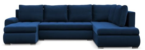 Mebligo - Ecksofa mit Schlaffunktion und Bettkasten Tokio II PRO, 300 cm Breit, Wohnzimmer Eckcouch Ottomane Rechts, Sofa Velour mit Bettfunktion - Sofa Dunkelblau (Kronos 09)