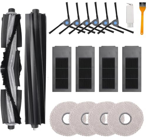18-teiliges Zubehör-Set für Ecovacs Deebot X2 / X2 Omni / X2 Pro / DEX86 Staubsauger-Ersatzteile, 2 Hauptbürsten, 4 Hepa-Filter, 6 Seitenbürsten, 4 Wischtücher, 2 Reinigungsbürsten
