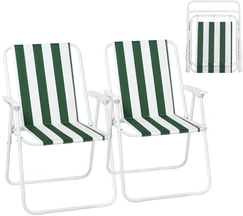 WOLTU 2er Set Campingstuhl klappbar, Klappstuhl Leichter für Outdoor, Angelstuhl mit Armlehnen, Strandstuhl Klapphocker für Camping Strand Garten Terrasse, Weiß+Grün