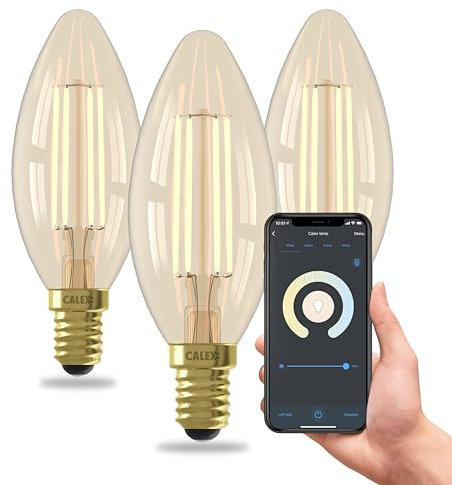 CALEX Smart LED Lampe, E14, B35, Gold Filament, warmweißes Licht, dimmbar, WLAN App- & Sprachsteuerung, 3er Pack