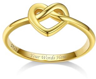 Bestyle Herzring 925 Silber Ehering mit Text Gravur, Verlobungsring Trauring Herz Liebe Silberringe, Hochzeit Valentinstag Schmuck Accessoire, Gold, Ringgröße 54