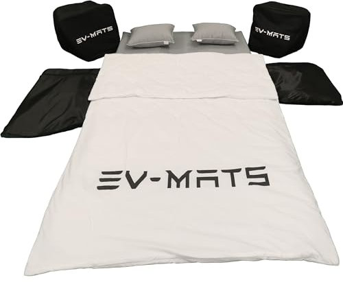 EV-MATS Basis Camp Set für Tesla Model 3 – Matratze, Baumwollsatin-Bettlaken, Bettdecke, 2 Kissen mit Kissenbezügen, 11 Farbtöne, 2 Aufbewahrungstaschen für den vorderen Frunk