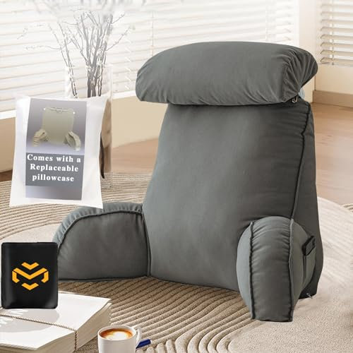 EYEWEB Rückenkissen mit armlehnen, Lesekissen, mit Abnehmbarer Nackenrolle & waschbarem Bezug,Lesen oder Spielen auf dem Bett/Sofa/Boden 75 * 40 * 50CM(Without headrest)