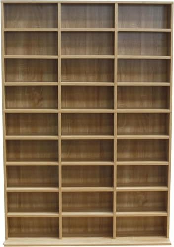 Lillyvale Oak Storage Shelf Rack Unit Free Standing Bookcase Video Games 1116 CD/528 DVD Adjustable Freestanding NEW