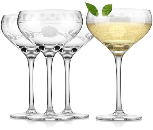 Royalrose Delight Gläser, 306 ml, 4 Stück, einzigartiges Glas-Set im Vintage-Stil mit dekorativer Ätzung, spülmaschinenfest (Coupé-Gläser)