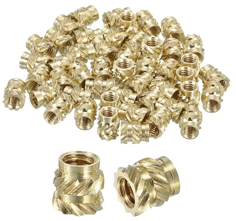 sourcing map Rändeleinsätze, 100 Stück, M2,5 x 4 mm L x 4 mm Außendurchmesser, 3D-Druck, Messingmuttern, Innengewindeeinsätze, Einbettungsmuttern
