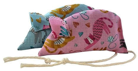 Playful Cats on Teal and Pink Pack of 2 Catnip Mice