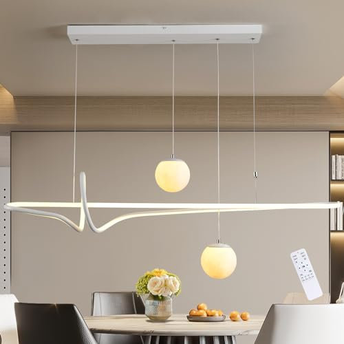 Eoodis Moderne Pendelleuchte Esstischlampe Pendelleuchte Dimmbar mit Fernbedienung Höhenverstellbar Kronleuchter für Wohnzimmer, Esszimmer, Schlafzimmer weiß (110cm)
