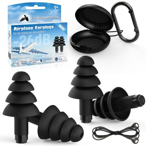 Bouchon Oreille Avion, Eargrace 2 Paires de Bouchons d'Oreilles à Réduction de Bruit pour Adultes avec Cordon de Connexion, Bouchons d'Oreilles de Protection d'Oreille pour Avion, Concerts, Motos