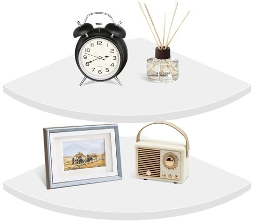 Homode Eck-Wandregal, 30,5 cm breit, abgerundetes Eckregal schwebend, 2er Set Holz-Hänge-Eckregale mit Drahtloch für Badezimmer, Wohnzimmer, Büro, Weiß