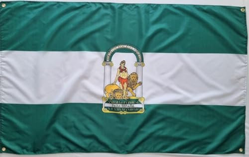 Bandera Andalucia, reforzada con 4 ojales, 150 cm x 90 cm (Andalucia) Ideal Balcones Bandera de Andalucia MateyCo