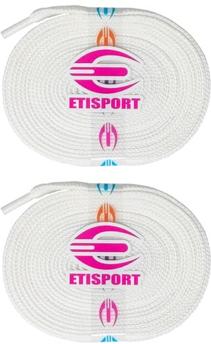 ETISPORT Paar professionelle flache Schnürsenkel für Hockey- und Schlittschuhe und Riemen mit Rollen. Beständig. Länge jeweils 3 m | 118in. (Glatte Weiß)
