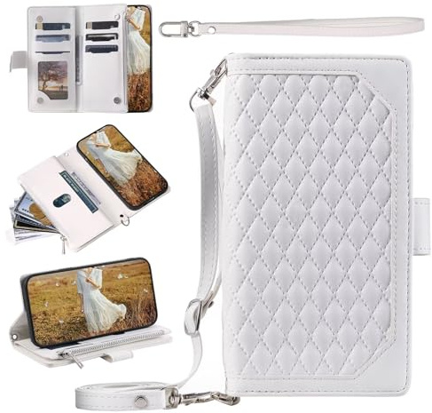 GoodcAcy Wallet Case Compatible for iPhone 13 Pro Max,with 9 Card Holder Slots Flip Folio Leather Cell Phone Cover with Credit Card Holder -White