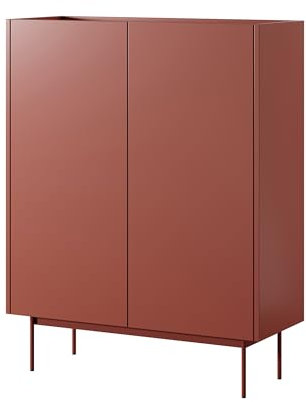 BETTSO - Kommode Rot Matt - Kommode mit Türen und hohen Metallbeinen - 97 cm breit, 122 cm hoch - Highboard, Hohe Kommode Wohnzimmer, Flur Kommode