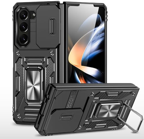 XYWCAI Coque pour Samsung Galaxy Z Fold 6, Étui Magnétique à 360° avec Support Anneau Housse, Coque pour Appareil Photo Coulissante,Anti Choc Protection Coque (Noir)