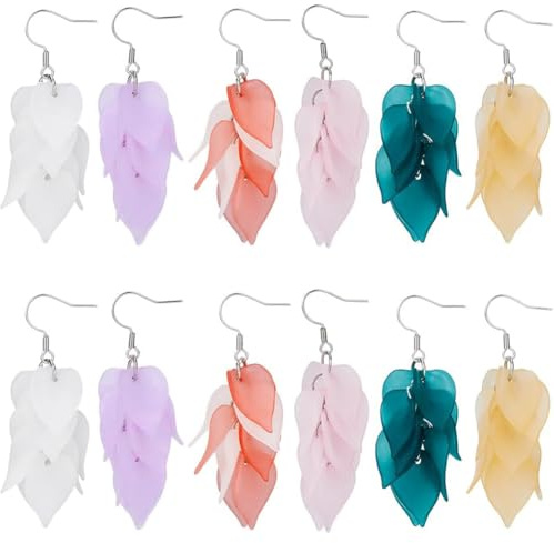 SUPERFINDINGS 6 Farben Lange Acryl Blütenblatt Ohrhänger Elegante Böhmische Tropfenohrringe Leichte Kawaii Blumenohrringe Blumenfeen Cluster Ohrringe Schmuck Für Frauen Und Mädchen