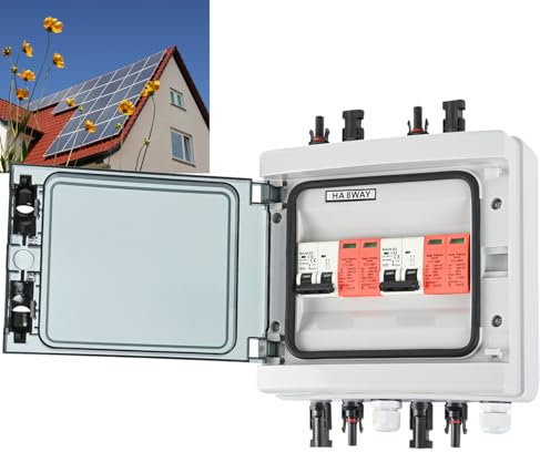 Überspannungssschutz für die PV-Anlage, auch kleinere, DC Trennschalter Blitzschutz Leitungsschutzschalter 2 String (2 in 2 Out) 1000VDC Solar Spannungsschutz für Photovoltaik IP65 Wasserdichtes