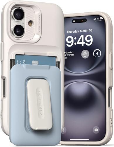 VRS DESIGN Orb Schutzhülle für iPhone 16 (2024), Premium-Karten-Brieftaschen-Schutzhülle [3 Karten], langlebig, integrierter Ständer, kompatibel mit iPhone 16 (Baumwollblau)