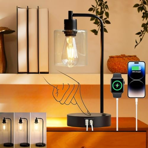 OWIEZO Lamp, Dimmbare Nachttischlampe, Tischlampe Touch, Dimmbar USB A&C, LED Bulb, Tischlampe für Schlafzimmer, Esstischlampe, Tischlampe Wohnzimmer, Schreibtischlampe, Nachtlicht