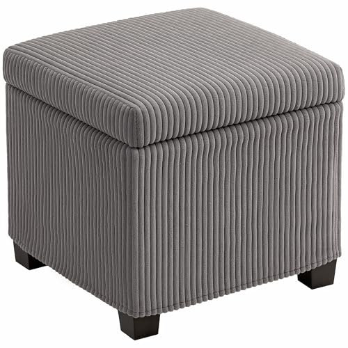 HOMCOM 40 cm Quadratische Ottomane Aufbewahrungsbox mit abnehmbarem Deckel, gepolsterter Cord-Fußhocker, Fußstütze für Wohnzimmer, Schlafzimmer, Eingangsbereich, Grau
