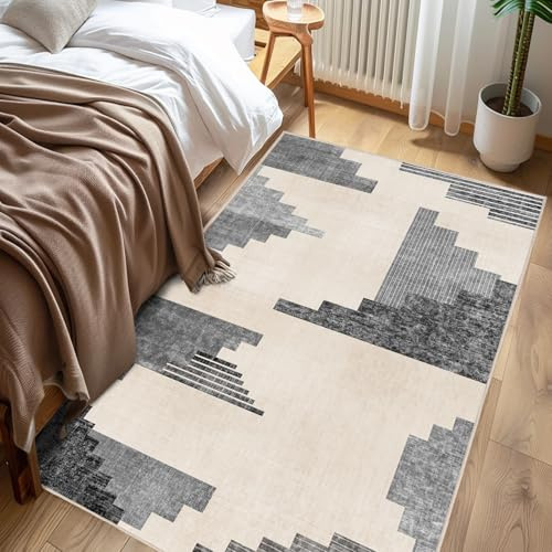 Chicnix Teppich Läufer Flur 80x150, Teppich Küche Waschbar Kurzflor rutschfest, Moderner Geometrisch Patchwork Wohnzimmerteppich für Eingangsbereich Kinderzimmer Esszimmer Dekor, Schwarz Grau
