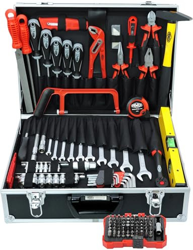 Famex 745-47 Aluminium Werkzeugkoffer gefüllt mit hochwertigem Werkzeug Set - Werkzeugkasten bestückt, für Haushalt, Garage, Werkstatt, Werkzeugkiste komplett