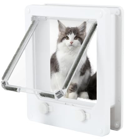Cat Flaps for UPVC Doors, 4 Way Manual Locking Magnetic Cat Flap for Wooden Doors Easy Install Weatherproof Silent Cat Door for Cats & Dog with Circumference < 24.8