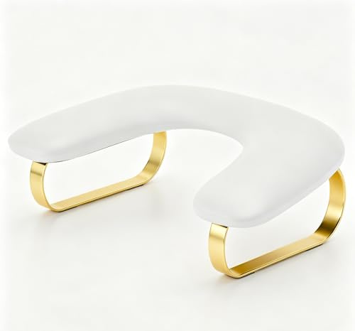 VOCOSTE Nail Arm Rest U Shaped Arm Rest for Nail Tech Nail Hand Rest | Golden Arc Stand Leather Nail Stand Manicure Hand Rest Pillow for Beginners Pedicure Foot Rest Nails Salon, White