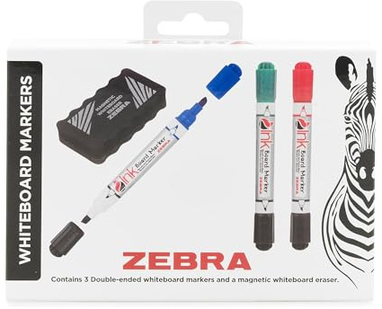 Zebra Whiteboard-Marker, trocken abwischbar, Kunststoffschaft, feine Spitze, verschiedene Farben, magnetischer Radiergummi, 3 mm Spitze, Whiteboard-Stifte für Büro, Schule, Zuhause, Geschäftstafeln