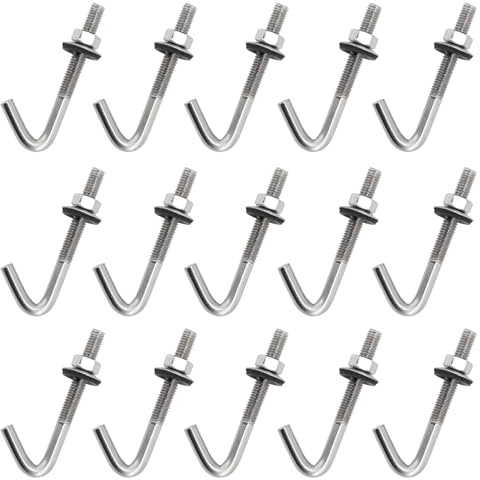 15 Stück M6 x 45 mm Dachziegel-Ankerbolzen mit langem Schaft, J-Haken, 304 Edelstahl, Betonanker, Schrauben mit Sechskantmutter und Unterlegscheibe
