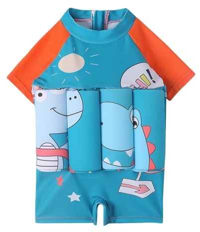 Traje de Baño Flotante Flotador Bebe Bañador Niños Manga Corta Trajes de Baño de Una Pieza Impresión de Dibujos Animados Flotabilidad Ajustable Secado Rápido Traje de Entrenamiento