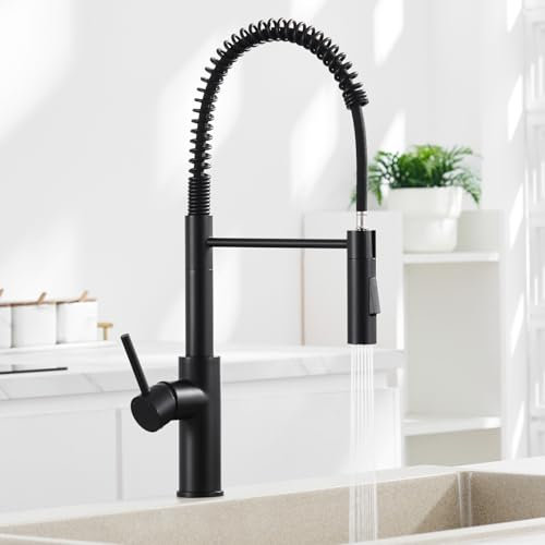 ANYCEE Grifo Cocina Negro Extraible con 2 Tipos Chorro, Arco Grifo Fregadero Cocina con Muelle, Grifo Fregadero Negro con Resorte Giratorio 360° de Acero Inox