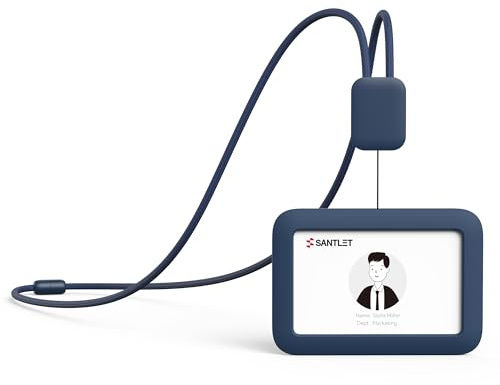 SANTLET Cordon pour Porte-Badge, Silicone Souple, Cordon Rétractable | Profil Épuré et Discret, 2 Porte-Cartes, Boucle de Sécurité Détachable, Bureau, École, Travail, Croisière, Horizontal Bleu
