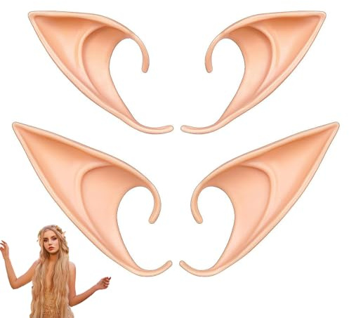2 Paar Elfen Ohren, Elfenohren Erwachsene, Weiche Elfenohren Latex Elfenohren, für Elfen-Cosplay, Weihnachten, Halloween, Karneval, Partydekorationen Zubehör(10cm Und 12cm)
