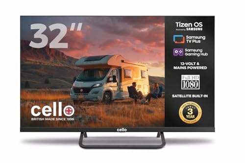 Cello CTRAV-32TZ 32 Tizen OS Smart LED TV, 240V, By Samsung, Freeview & FreeSat, Gaming Hub, Pitch Perfect Speakers, Netflix, Prime Video, HDMI, Bluetooth, UK Made
