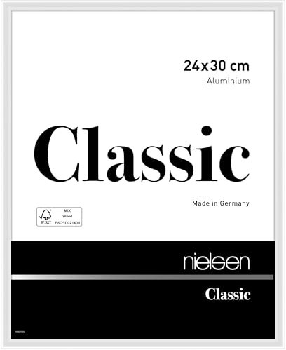 nielsen Bilderrahmen, 24 x 30 cm, Aluminium, Weiß glanz, Rahmen zum Aufhängen im Hoch- & Querformat, Echtglas, Classic