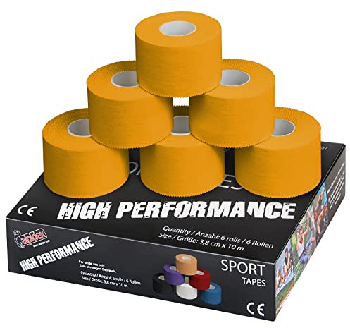 ALPIDEX 6 Rollen Sport Tape Set 3,8 cm x 10 m Gelenk Tapeverband Viele Farben Reißbares Unelastisches Sporttape Hautfreundlich Handball Fußball Volleyball, Farbe:gelb